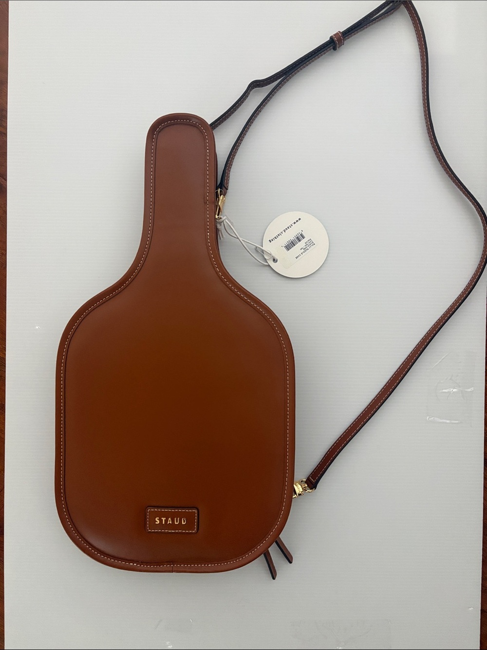 STAUD Tan Brown Leather Pickleball Crossbody Sling. NWT